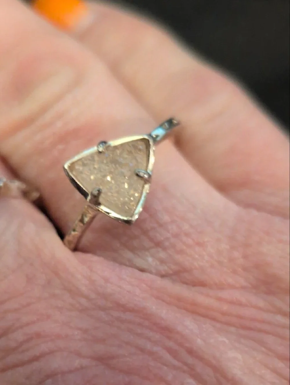 Kendra Scott Silver Triangle Druzy Ring with Sparkling Pale Stone